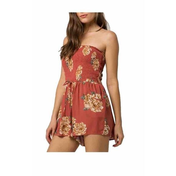 Band of Gypsies (S) Floral Romper Shorts Women’s Size Small Coral Boho Pockets - Picture 1 of 10